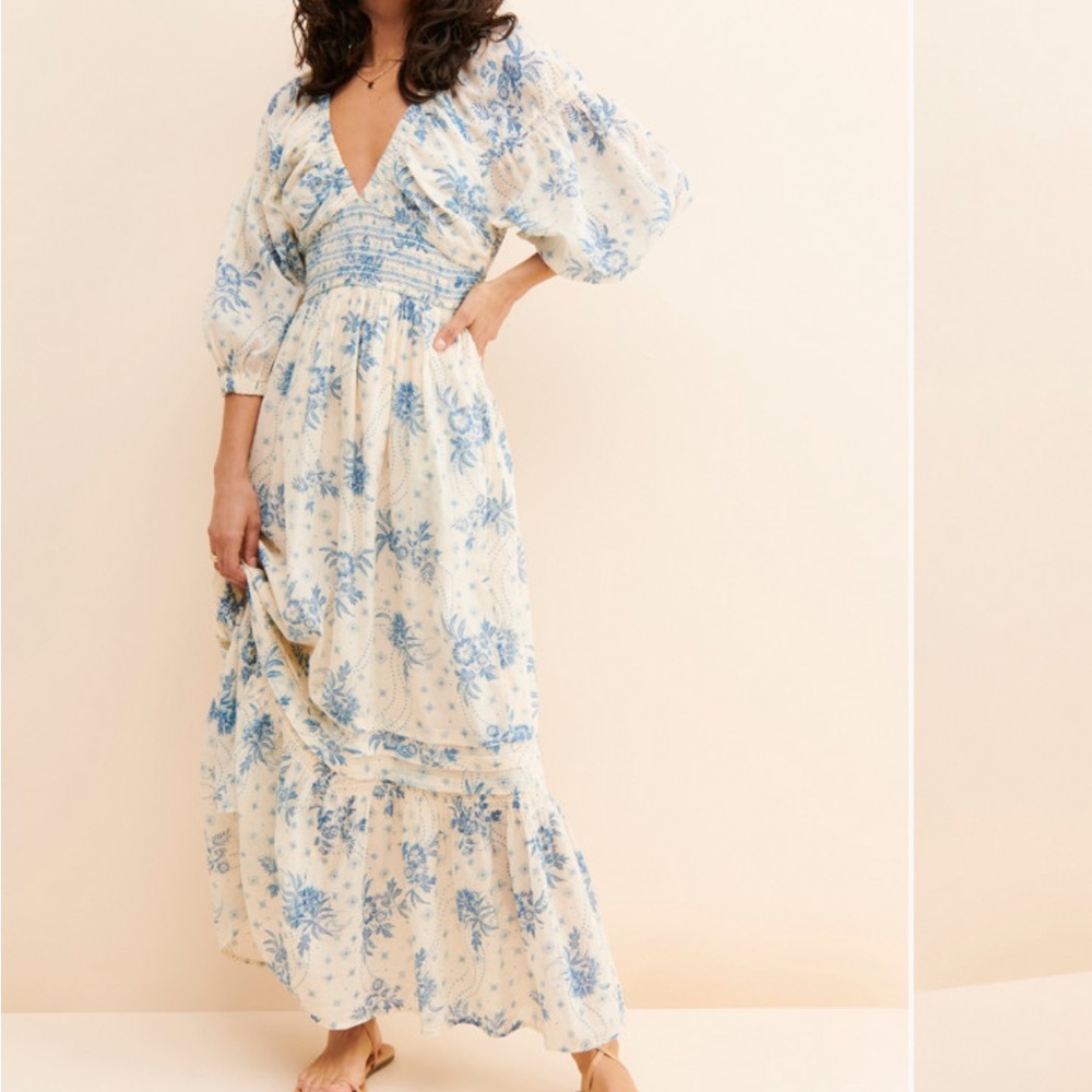 Free People Blue and Cream Floral Maxi Dress